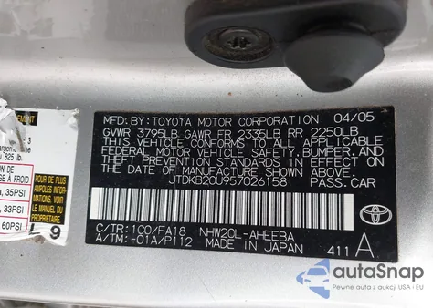 2005 Toyota Prius z USA, uszkodzony, nr VIN JTDKB20U957026158